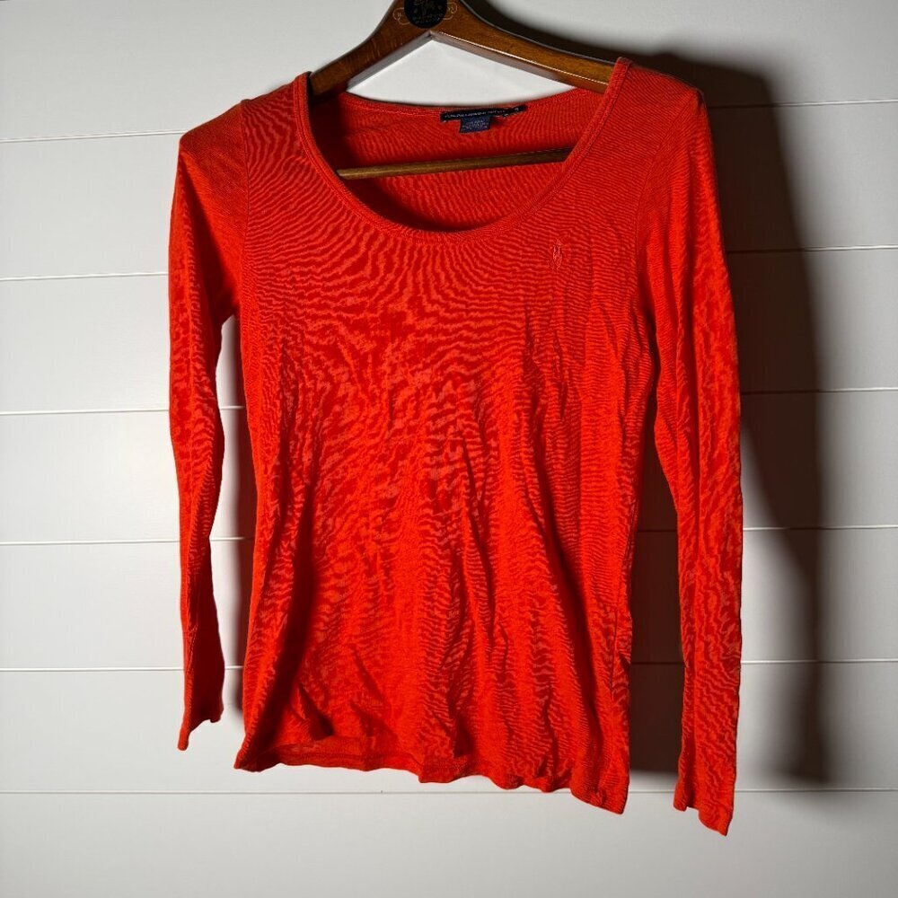 Ralph Lauren Sport Long Sleeve Tee Orange Sz Small